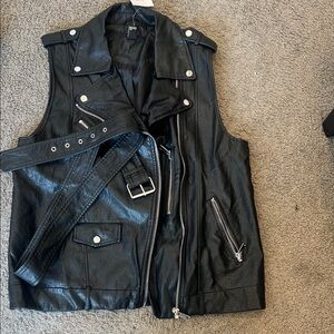 Forever 21 Black Faux Leather Biker Vest with Silver Hardware